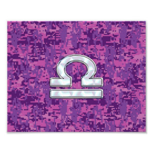 Libra Zodiac Symbol on Fuchsia Digital Camo Photo Print