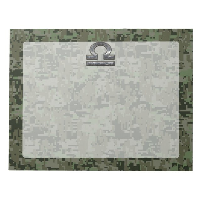 Libra Zodiac Symbol on Green Digital Camouflage Notepad (Front)