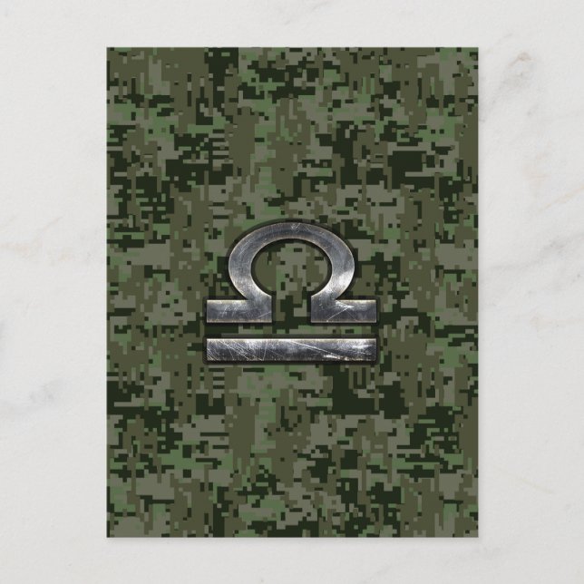 Libra Zodiac Symbol on Green Digital Camouflage Postcard (Front)