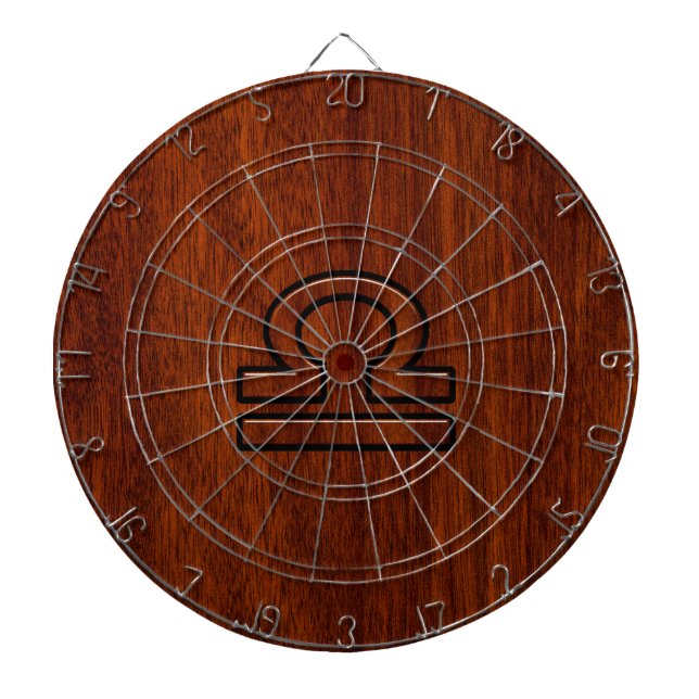 Libra Zodiac Symbol on Mahogany Dartboard (Front)