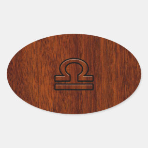 Libra Zodiac Symbol on Mahogany Oval Sticker