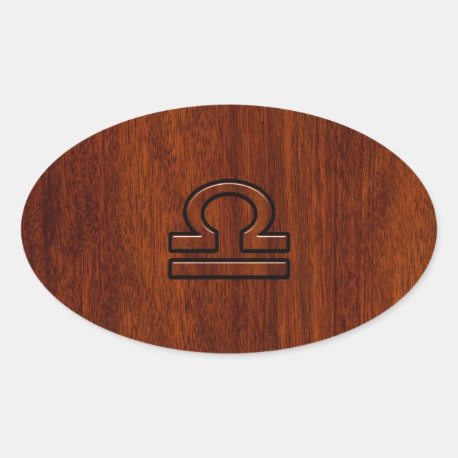 Libra Zodiac Symbol on mahogany style print Oval Sticker (Front)