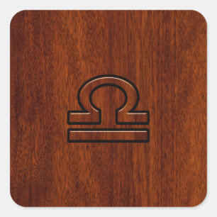 Libra Zodiac Symbol on mahogany style print Square Sticker