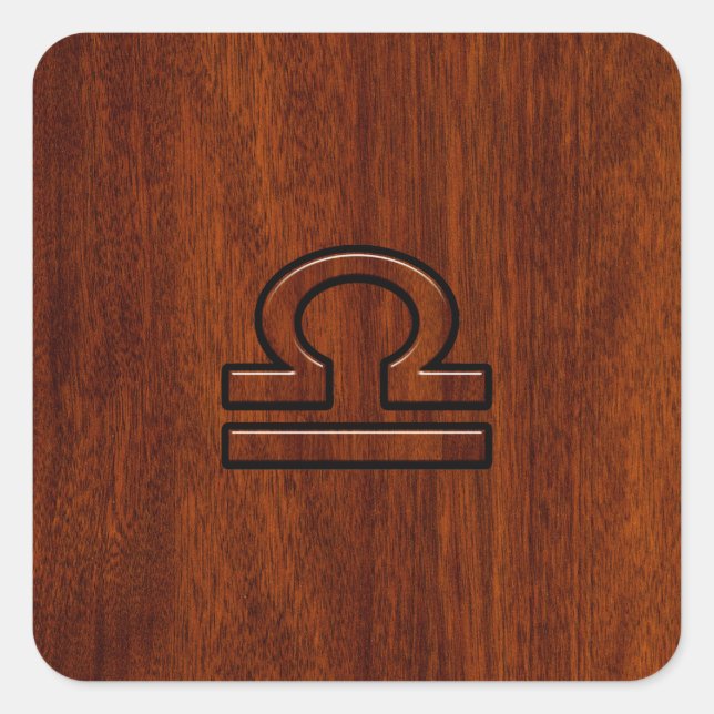 Libra Zodiac Symbol on mahogany style print Square Sticker (Front)