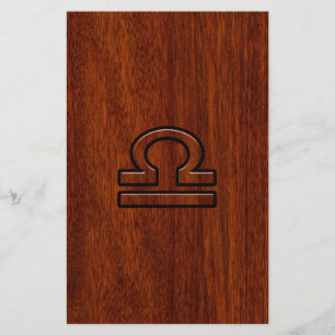 Libra Zodiac Symbol on mahogany style print Stationery