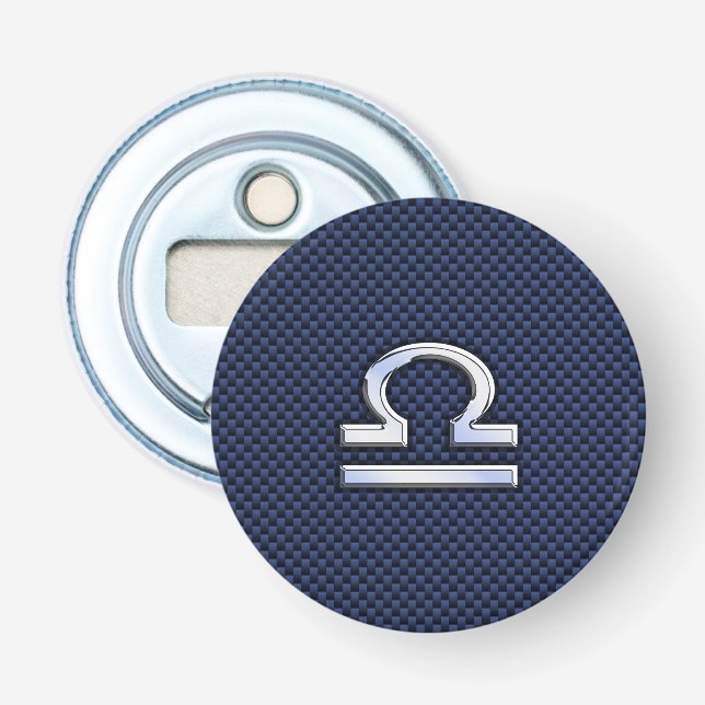 Libra Zodiac Symbol on Navy Blue Carbon Fiber Bottle Opener (Front)