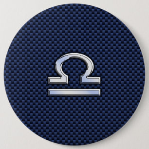 Libra Zodiac Symbol on Navy Blue Carbon Fibre 6 Inch Round Button