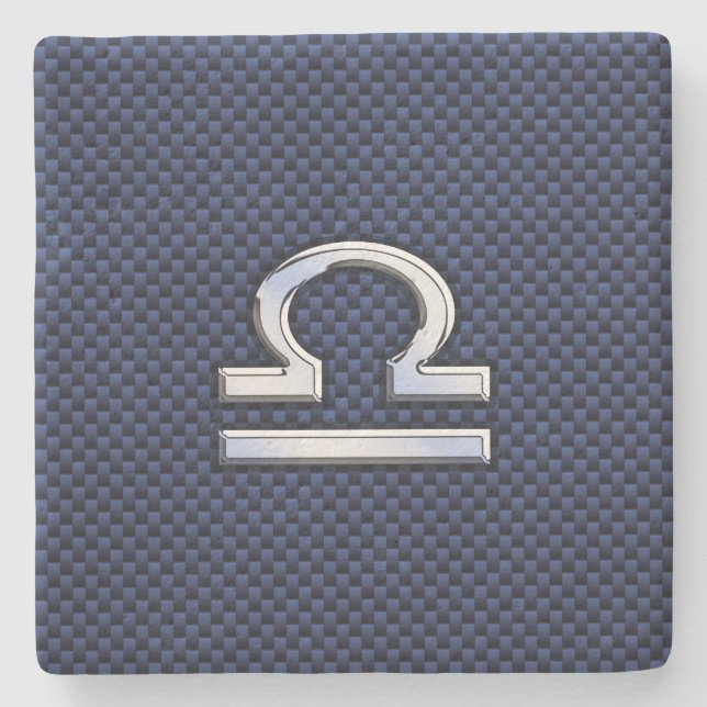 Libra Zodiac Symbol on Navy Blue Carbon Fibre Stone Coaster (Front)