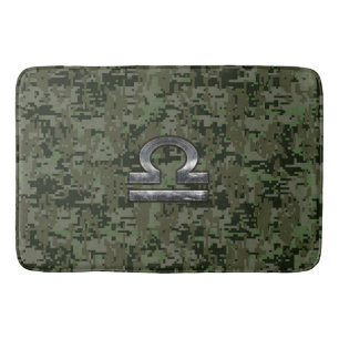 Libra Zodiac Symbol on olive green digital camo Bath Mat
