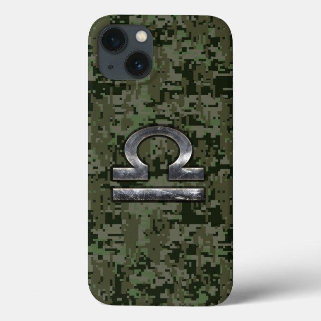 Libra Zodiac Symbol on olive green digital camo Case-Mate iPhone Case (Back)