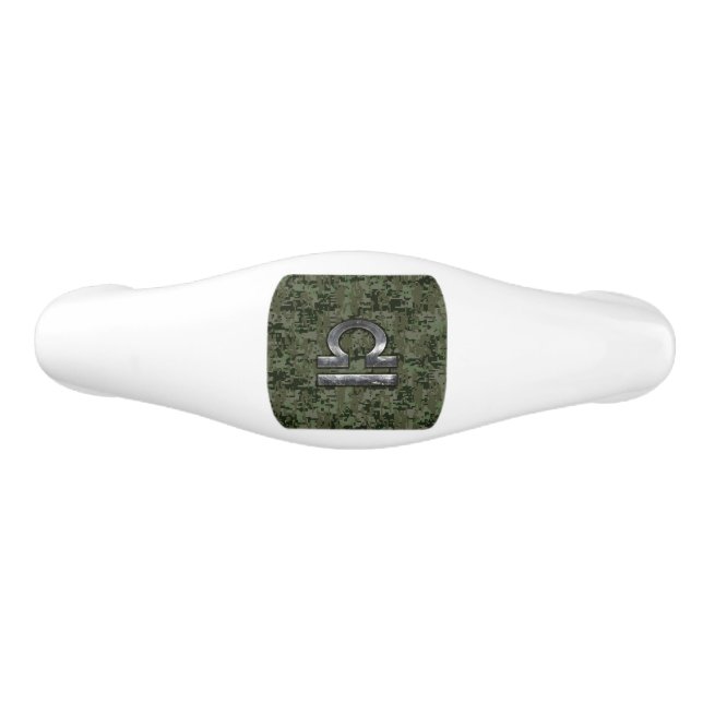 Libra Zodiac Symbol on olive green digital camo Ceramic Drawer Pull (Front)