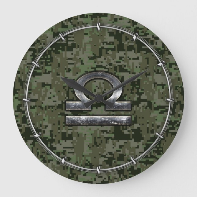 Libra Zodiac Symbol on olive green digital camo Large Clock (Front)
