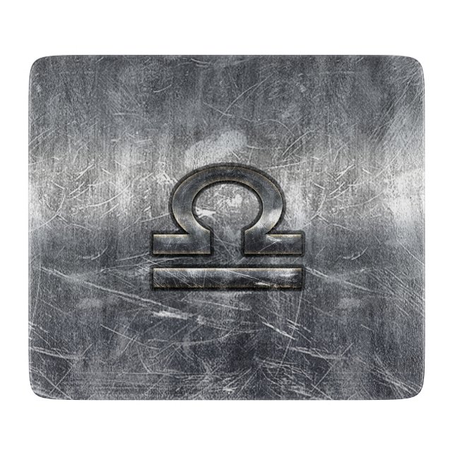 Libra Zodiac Symbol Silver Steel Style Cutting Board (Front)