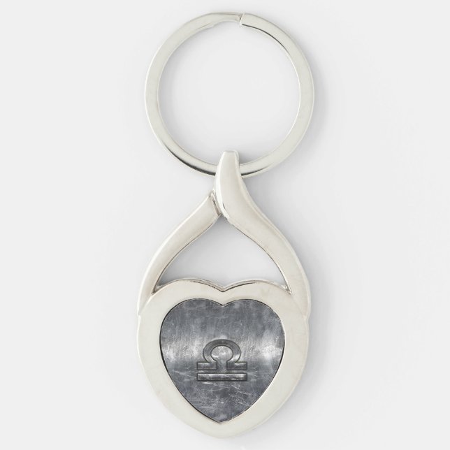 Libra Zodiac Symbol Silver Steel Style Keychain (Front)