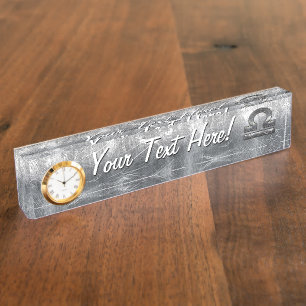 Libra Zodiac Symbol Silver Steel Style Nameplate