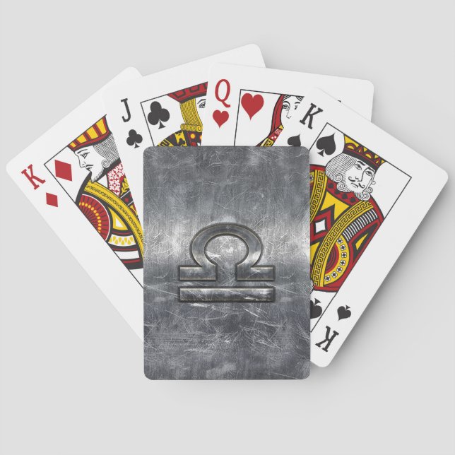 Libra Zodiac Symbol Silver Steel Style Playing Cards (Back)