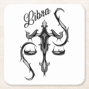 Libra Zodiac Symbol Square Paper Coaster