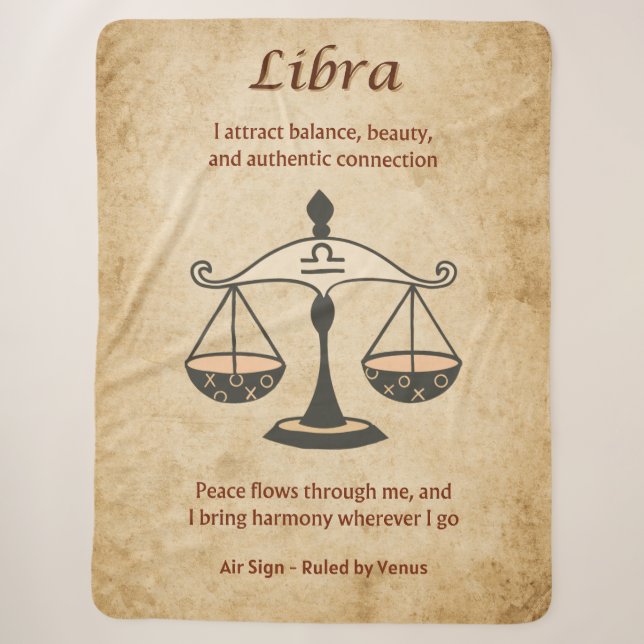 Libra Zodiac with Balanced Affirmations Sherpa Blanket (Front)