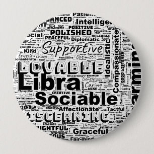 Libra Zodiac Word Cloud Inspiration 4 Inch Round Button