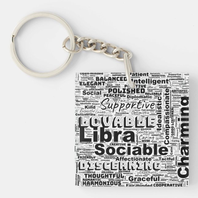 Libra Zodiac Word Cloud Inspiration Keychain (Front)