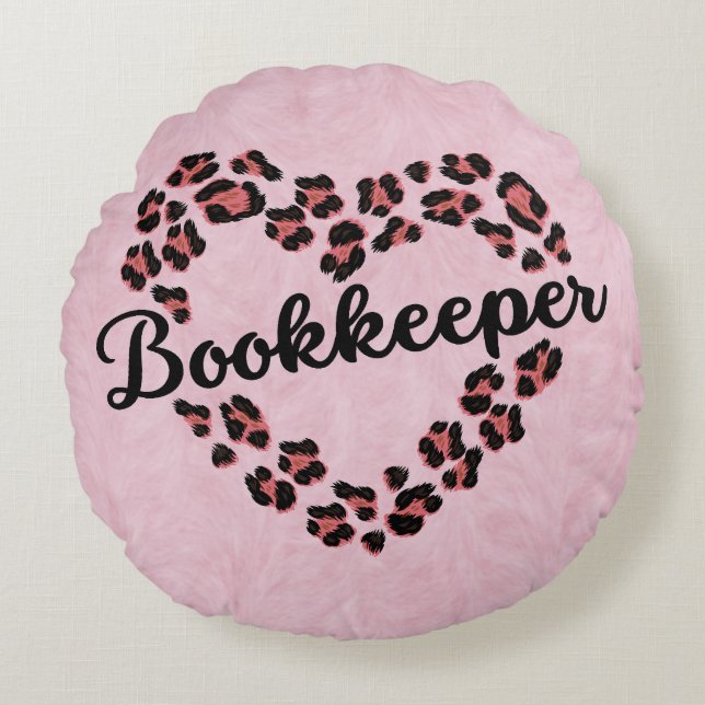 Libraire Leopard Heart Frame rose Coussin rond (Devant)