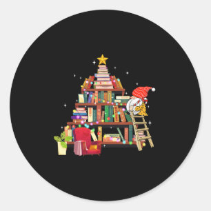 Librarian And Book Lover Christmas Library Tree Li Classic Round Sticker