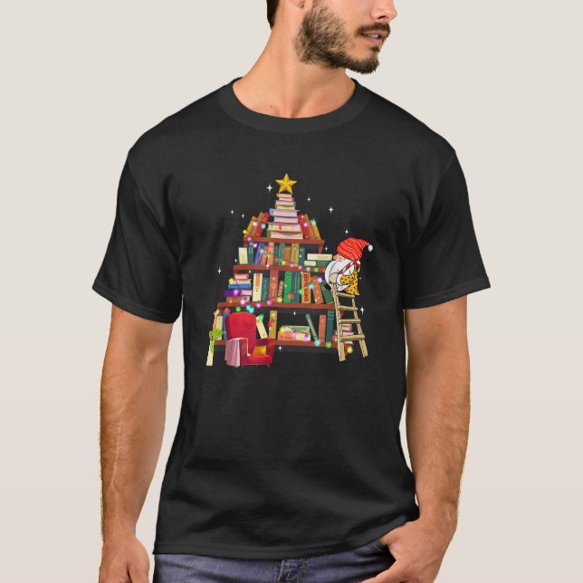 Librarian And Book Lover Christmas Library Tree Li T-Shirt (Front)