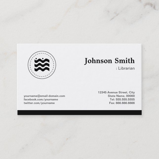 Librarian Black White Changeable Logo Business Card (Front)