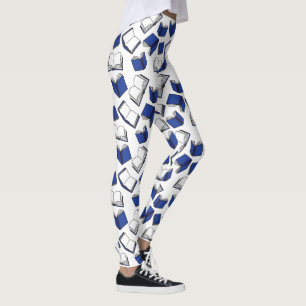 Librarian Book Reader Blue and White Books Pattern Leggings