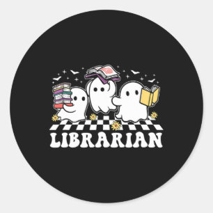 Librarian Cute Ghost Book Reading Funny Halloween  Classic Round Sticker