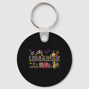 Librarian Funny Mardi Gras Masked Beads Symbols Co Keychain