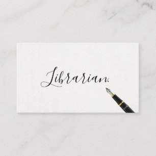 Librarian Handwriting Script Elegant Linen Business Card