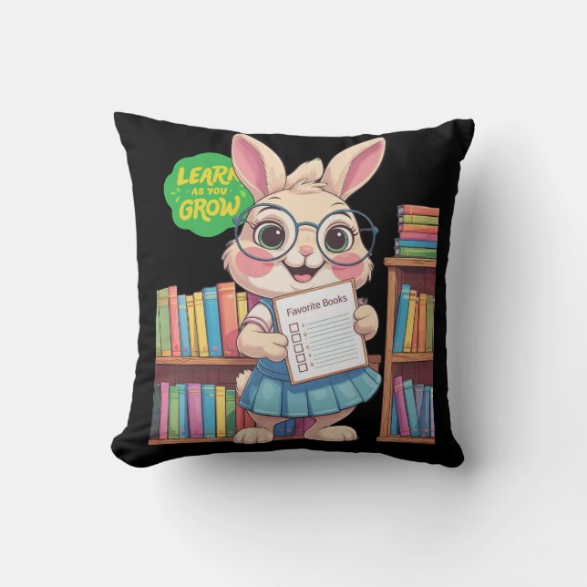 🐰📚 Librarian-in-Training Star – Rabbit Edition Throw Pillow (Front)