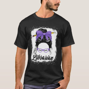 Librarian Messy Bun Women Purple Funny Back To Sch T-Shirt