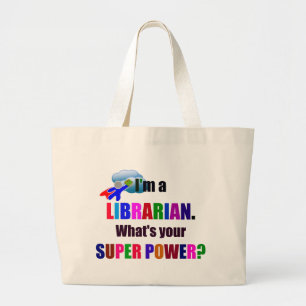Librarian Superhero - Bold Colourful Text Design Large Tote Bag