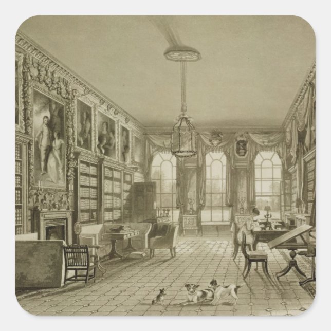 Library as Sitting Room, Cassiobury Park, c.1815, Square Sticker (Front)