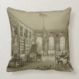 Library as Sitting Room, Cassiobury Park, c.1815, Throw Pillow