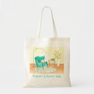 Library bag with kid's name cute armchair books
