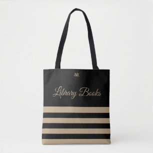 Library Black and Tan Stripe Monogram Tote