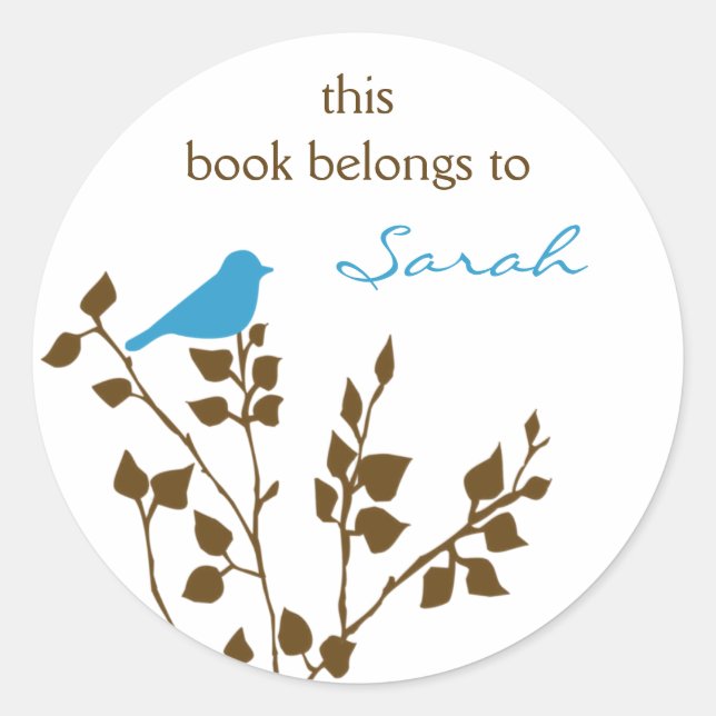 Library Blue Brown Bird Book Stickers (Front)