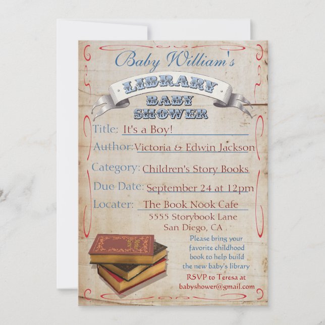 Library Book Baby Shower Invitations (Front)