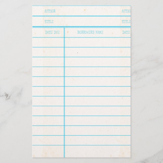 Library Book Date Due Card (Front)