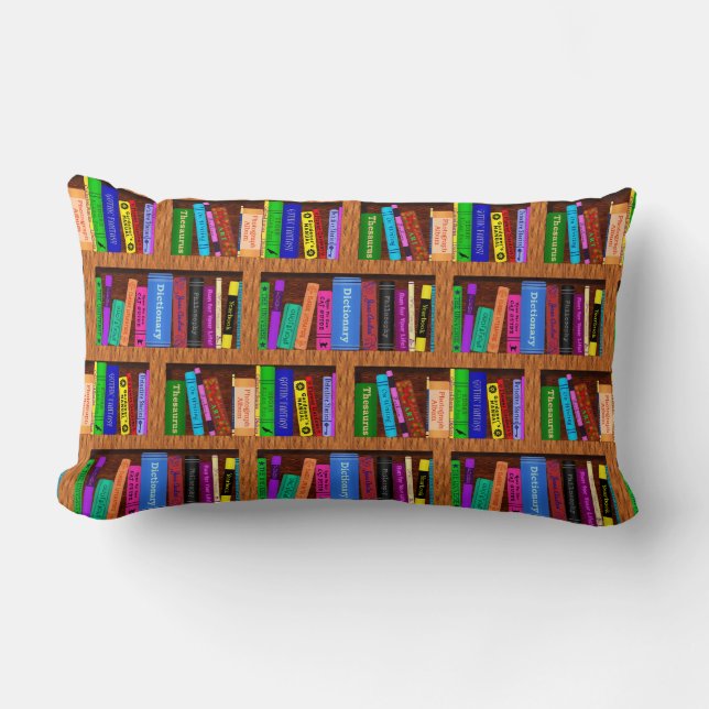 Library Book Shelf Pattern for Readers Lumbar Pillow (Front)