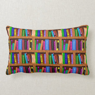 Library Book Shelf Pattern for Readers Lumbar Pillow