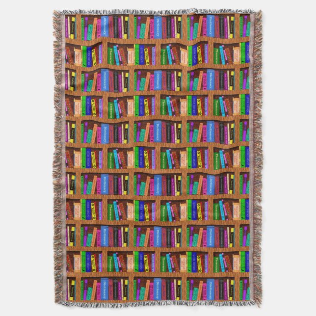 Library Book Shelf Pattern for Readers Throw Blanket (Front Vertical)