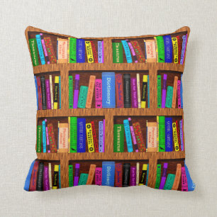 Library Book Shelf Pattern for Readers Throw Pillow