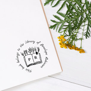 Library Book Simple Script Custom Name Initials Rubber Stamp