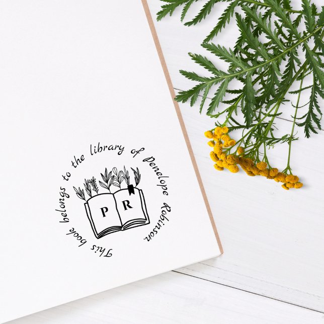 Library Book Simple Script Custom Name Initials Rubber Stamp (Creator Uploaded)