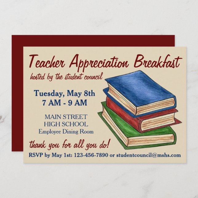Library Book Stack School Teacher Appreciation Invitation (Front/Back)
