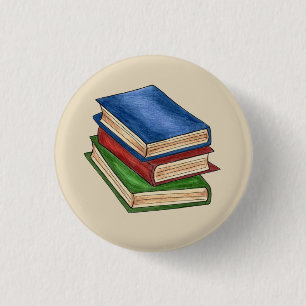 Library Book Stack Teacher Librarian Educator Gift 1 Inch Round Button